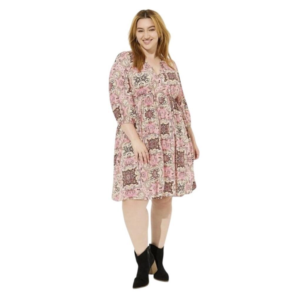 NWT Torrid Washable Gauze Mini Dress Medallion Pink Boho Size 12 L